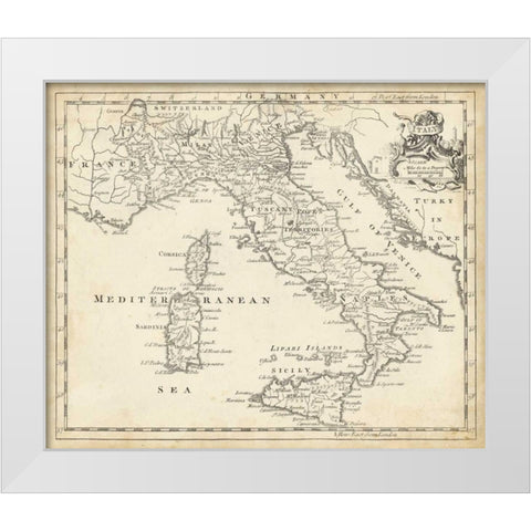 Map of Italy White Modern Wood Framed Art Print by Jeffreys, T.