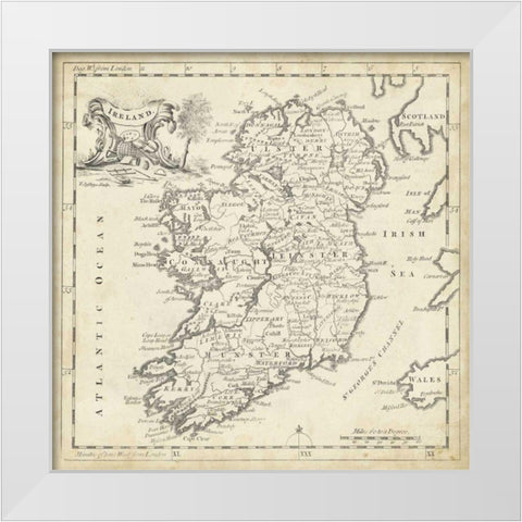 Map of Ireland White Modern Wood Framed Art Print by Jeffreys, T.