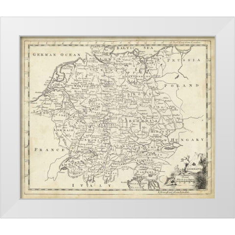 Map of Germany White Modern Wood Framed Art Print by Jeffreys, T.