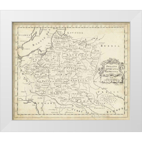 Map of Poland White Modern Wood Framed Art Print by Jeffreys, T.