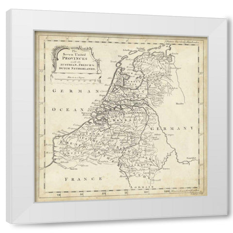 Map of Netherlands White Modern Wood Framed Art Print by Jeffreys, T.