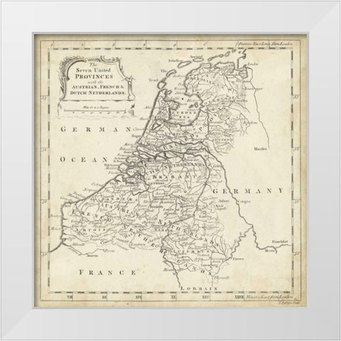Map of Netherlands White Modern Wood Framed Art Print by Jeffreys, T.