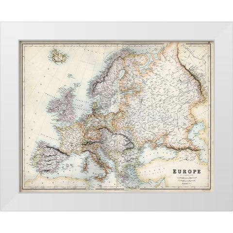 Pastel Map of Europe White Modern Wood Framed Art Print by Swanston, G.H.