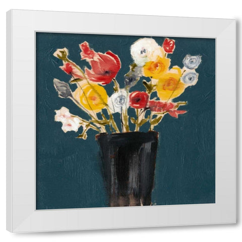 Bouquet on Teal II White Modern Wood Framed Art Print by Goldberger, Jennifer