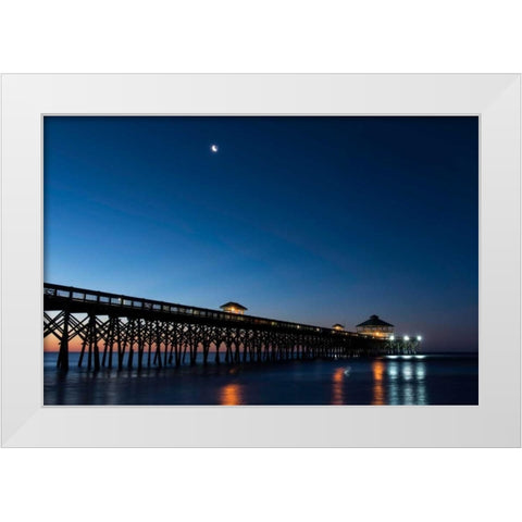 Moon at Folly Beach White Modern Wood Framed Art Print by Head, Danny