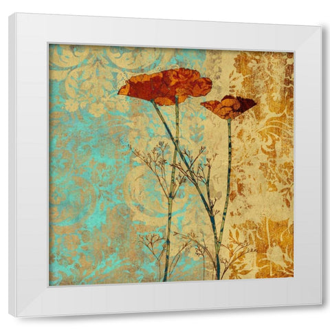 Poppies and Damask II White Modern Wood Framed Art Print by Montillio, Louise