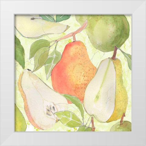 Pear Medley I White Modern Wood Framed Art Print by Mark, Leslie