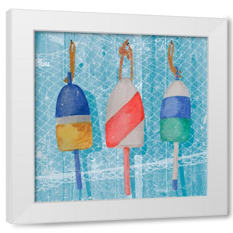 Lobster Buoys I White Modern Wood Framed Art Print by Mark, Leslie