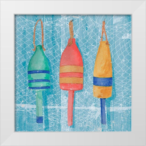 Lobster Buoys II White Modern Wood Framed Art Print by Mark, Leslie