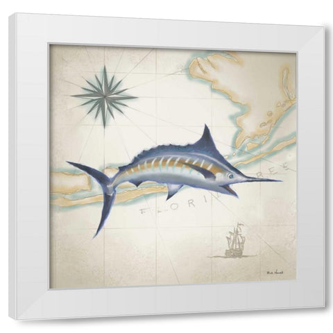 Sailfish Map I White Modern Wood Framed Art Print by Novak, Rick