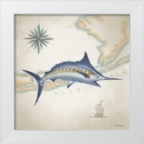 Sailfish Map I White Modern Wood Framed Art Print by Novak, Rick