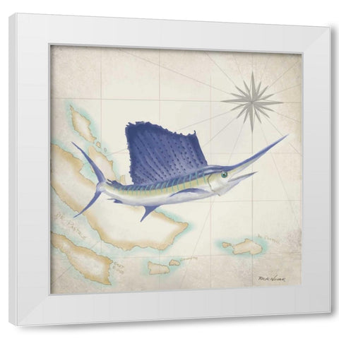 Sailfish Map II White Modern Wood Framed Art Print by Novak, Rick