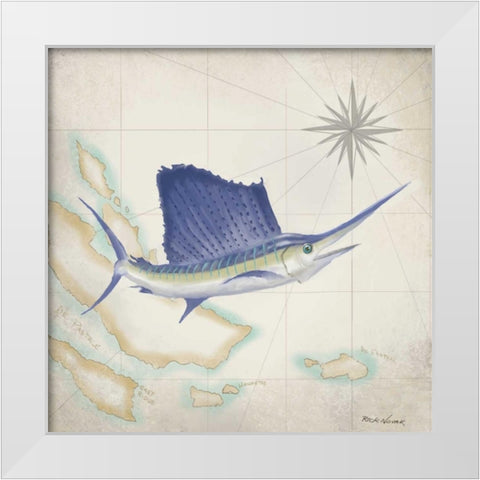 Sailfish Map II White Modern Wood Framed Art Print by Novak, Rick