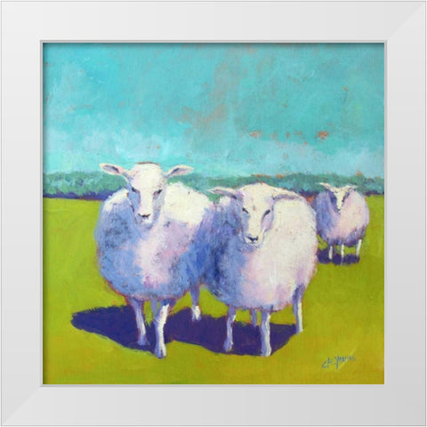 Sheep Pals I White Modern Wood Framed Art Print by Young, Carol