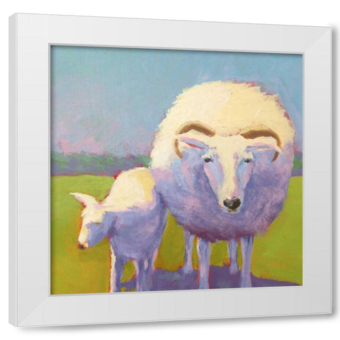 Sheep Pals II White Modern Wood Framed Art Print by Young, Carol