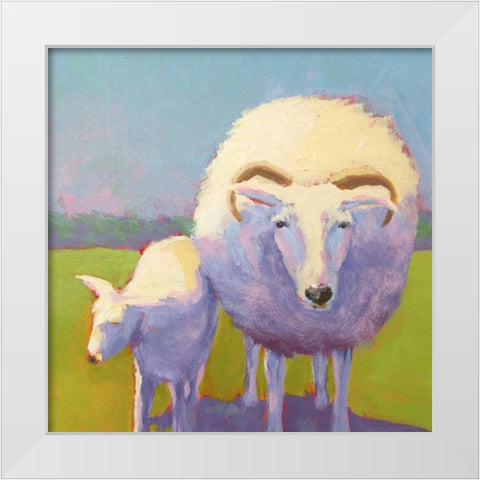Sheep Pals II White Modern Wood Framed Art Print by Young, Carol