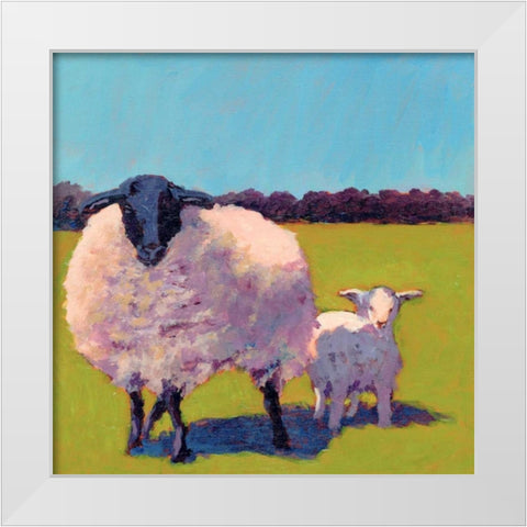 Sheep Pals III White Modern Wood Framed Art Print by Young, Carol
