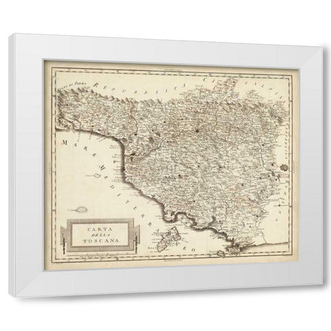 Antique Map of Tuscany  White Modern Wood Framed Art Print by Unknown