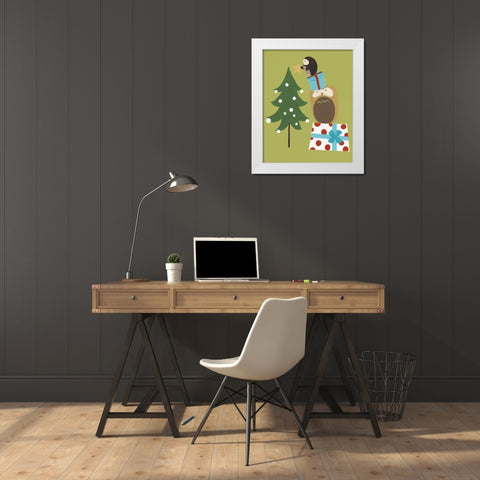 Happy Owlidays VI White Modern Wood Framed Art Print by Vess, June Erica