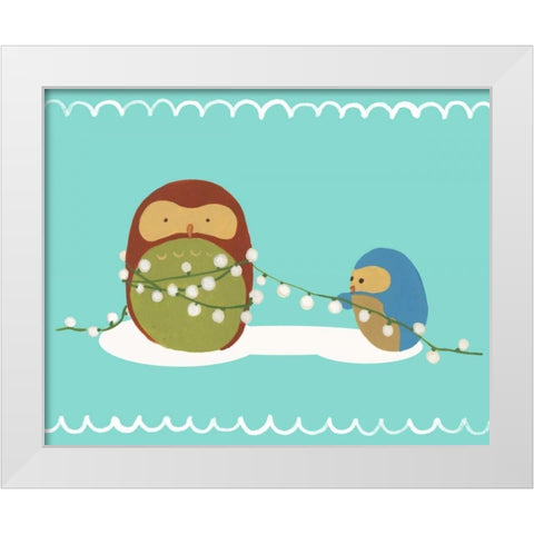 Happy Owlidays VII White Modern Wood Framed Art Print by Vess, June Erica