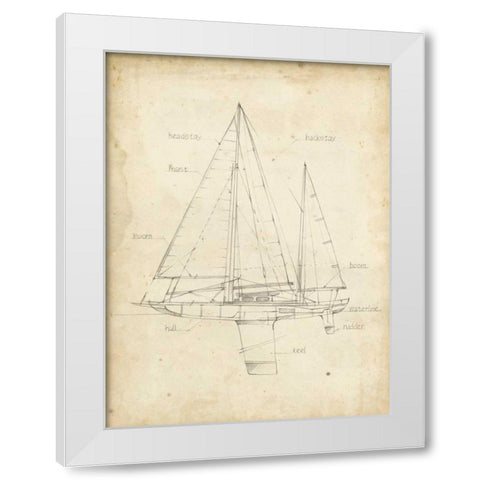 Sailboat Blueprint IV White Modern Wood Framed Art Print by Harper, Ethan