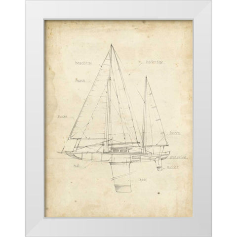 Sailboat Blueprint IV White Modern Wood Framed Art Print by Harper, Ethan