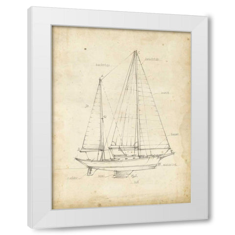 Sailboat Blueprint VI White Modern Wood Framed Art Print by Harper, Ethan