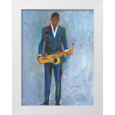 Sax in a Blue Suit White Modern Wood Framed Art Print by Dixon, Samuel