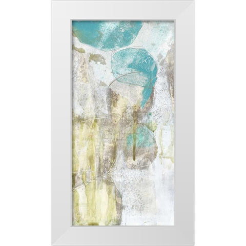 Citron and Teal Orbs II White Modern Wood Framed Art Print by Goldberger, Jennifer