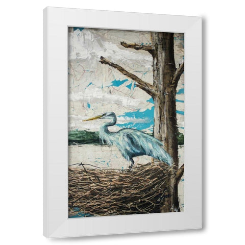 Midway Heron I White Modern Wood Framed Art Print by Wickey, Allison