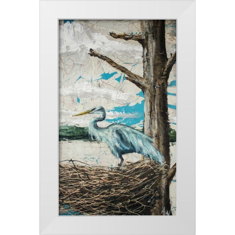 Midway Heron I White Modern Wood Framed Art Print by Wickey, Allison