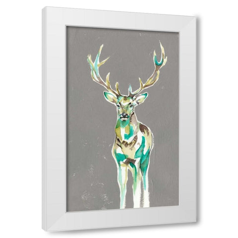 Solitary Deer II White Modern Wood Framed Art Print by Goldberger, Jennifer