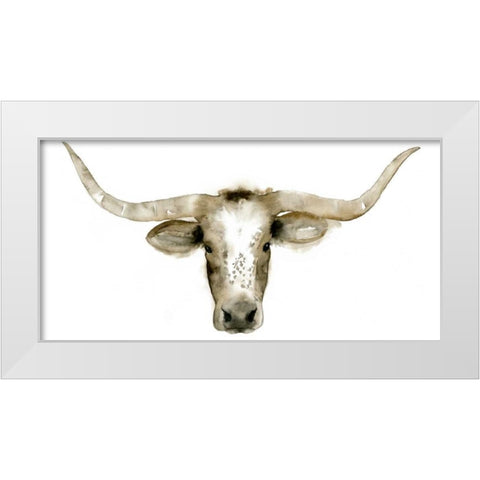 Longhorn Steer I White Modern Wood Framed Art Print by Popp, Grace