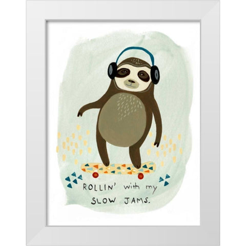 Hipster Sloth II White Modern Wood Framed Art Print by Vess, June Erica