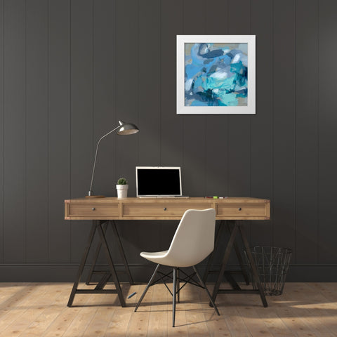 Abstract Blues I White Modern Wood Framed Art Print by Long, Christina
