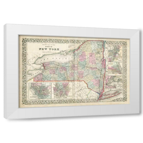 Johnsons Map of New York White Modern Wood Framed Art Print by Johnson