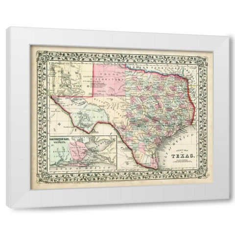 Johnsons Map of Texas White Modern Wood Framed Art Print by Johnson