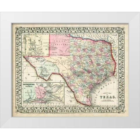 Johnsons Map of Texas White Modern Wood Framed Art Print by Johnson