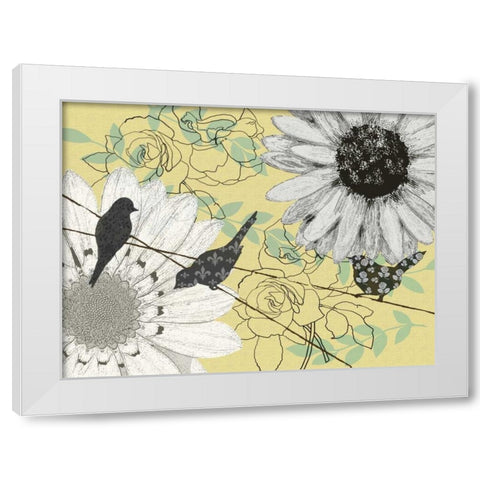 Birds on a Wire I White Modern Wood Framed Art Print by Reynolds, Jade