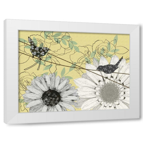 Birds on a Wire II White Modern Wood Framed Art Print by Reynolds, Jade