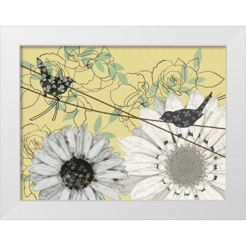 Birds on a Wire II White Modern Wood Framed Art Print by Reynolds, Jade