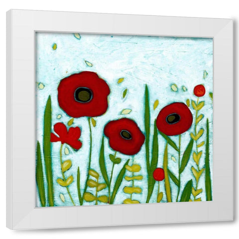 Precious Poppies I White Modern Wood Framed Art Print by Vess, June Erica
