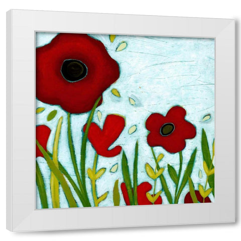Precious Poppies III White Modern Wood Framed Art Print by Vess, June Erica