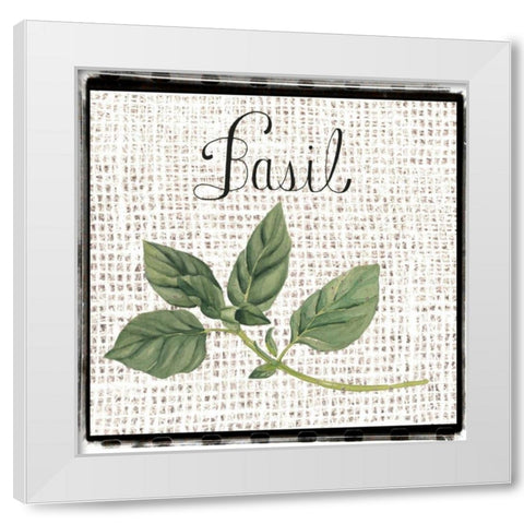 Burlap Herbs V White Modern Wood Framed Art Print by Popp, Grace