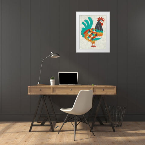 Country Chickens I White Modern Wood Framed Art Print by Zarris, Chariklia