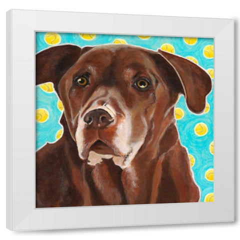 Dlynns Dogs - Get Your Ball White Modern Wood Framed Art Print by Roll, Dylnn