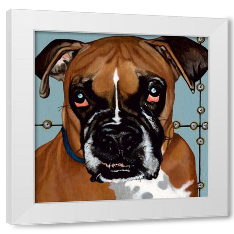 Dlynns Dogs - Rocco White Modern Wood Framed Art Print by Roll, Dylnn