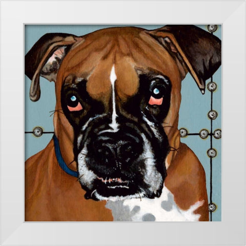 Dlynns Dogs - Rocco White Modern Wood Framed Art Print by Roll, Dylnn