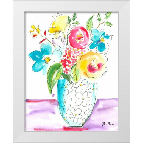 Flower Burst Vase I White Modern Wood Framed Art Print by Minasian, Julia
