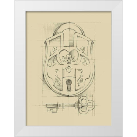 Vintage Padlock I White Modern Wood Framed Art Print by Harper, Ethan